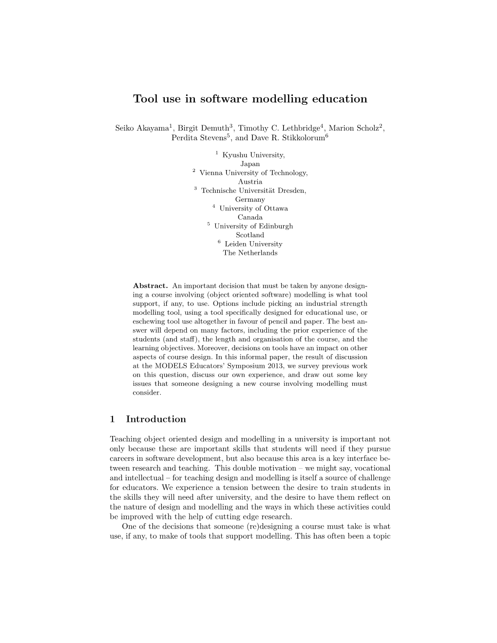 Tool Use in Software Modelling Education