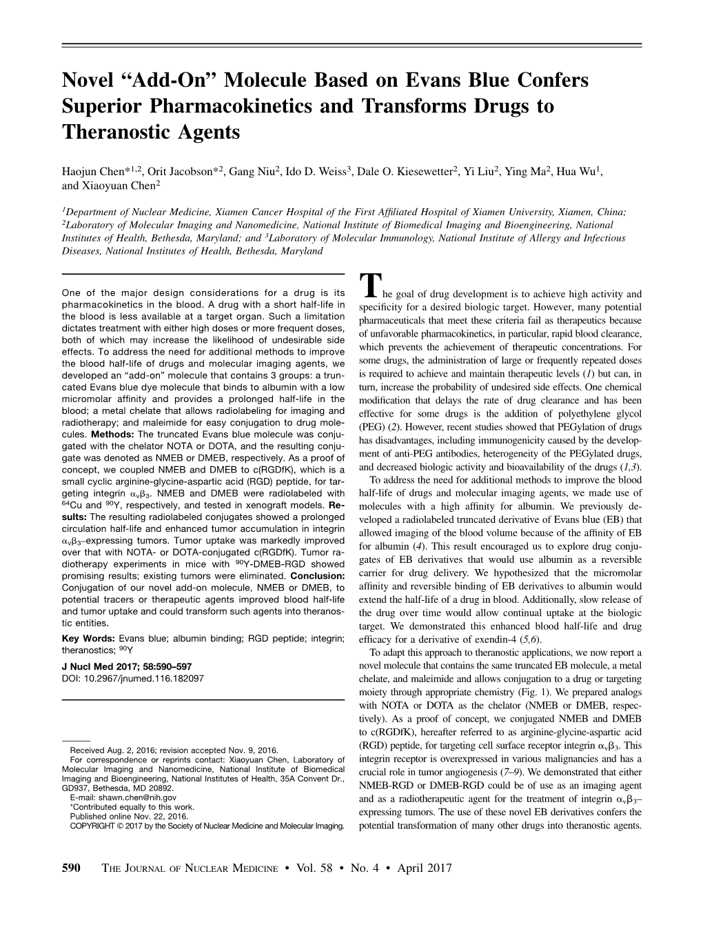 Molecule Based on Evans Blue Confers Superior Pharmacokinetics and Transforms Drugs to Theranostic Agents