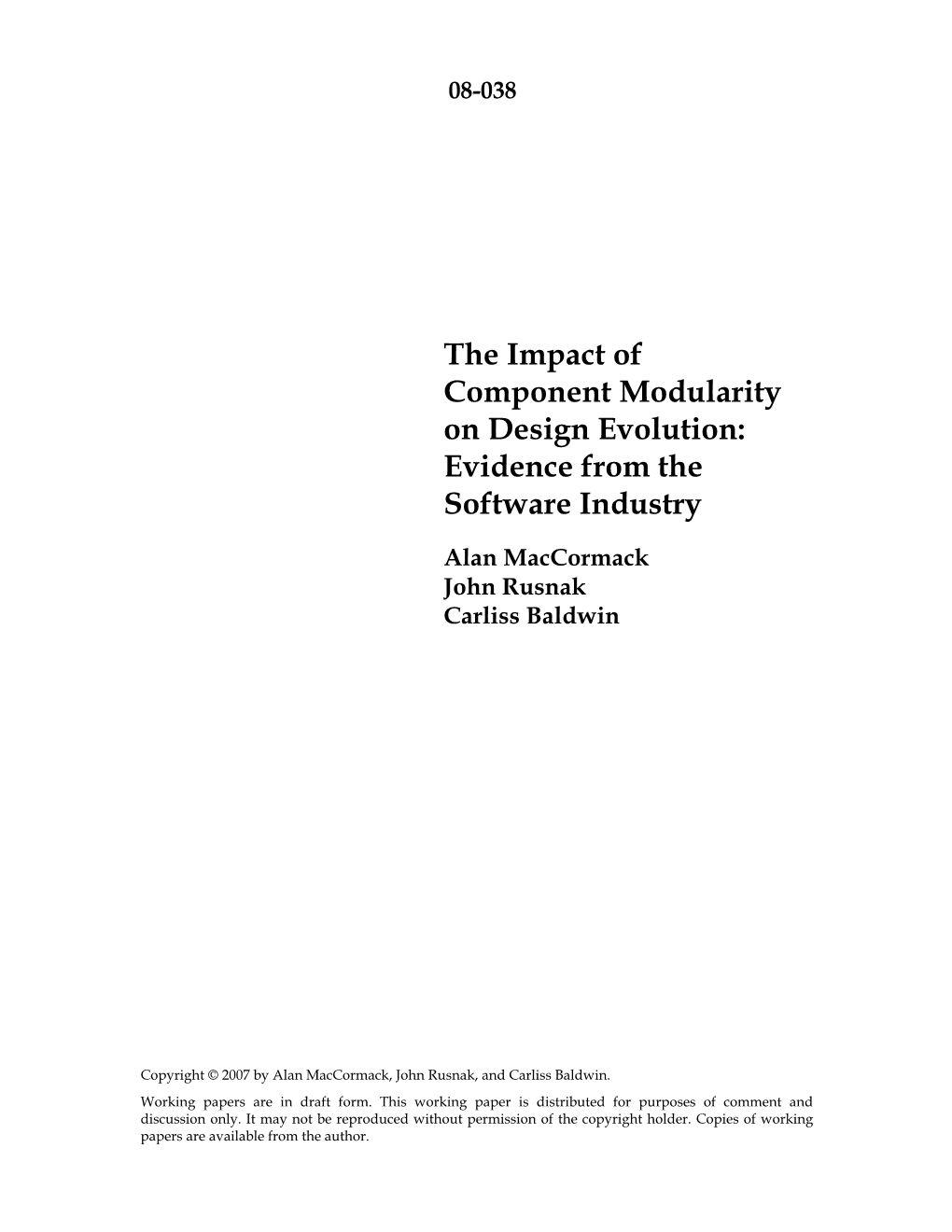 The Impact of Component Modularity on Design Evolution: Evidence from the Software Industry