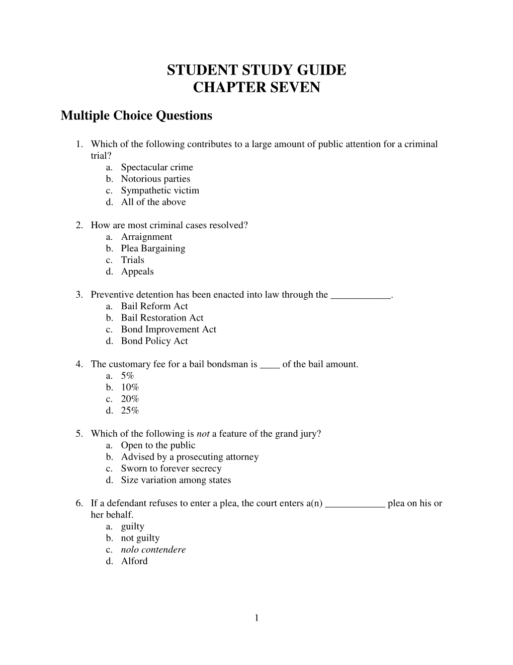 Student Study Guide Chapter Seven