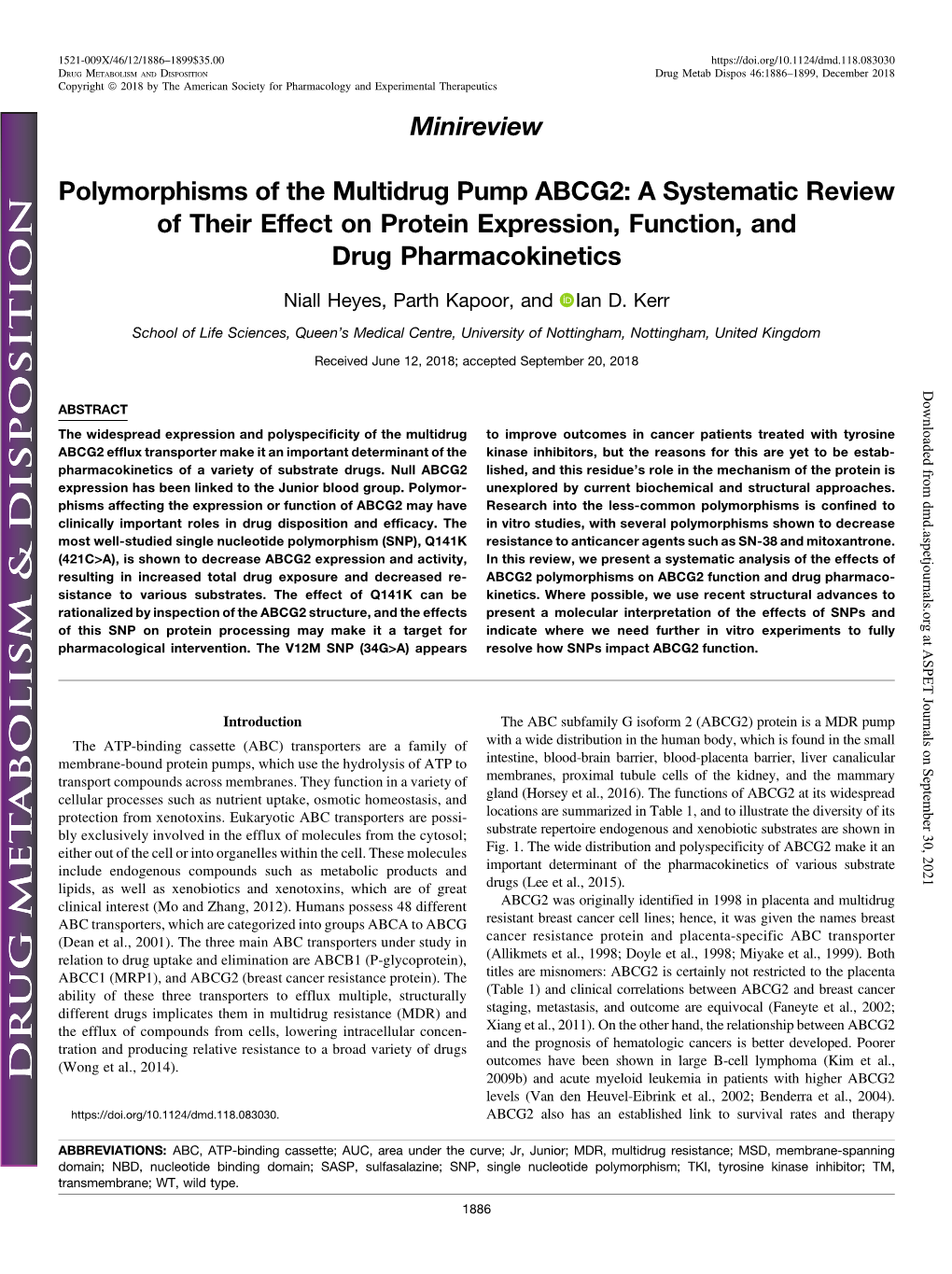 Polymorphisms of the Multidrug Pump ABCG2: a Systematic Review of Their Effect on Protein Expression, Function, and Drug Pharmacokinetics