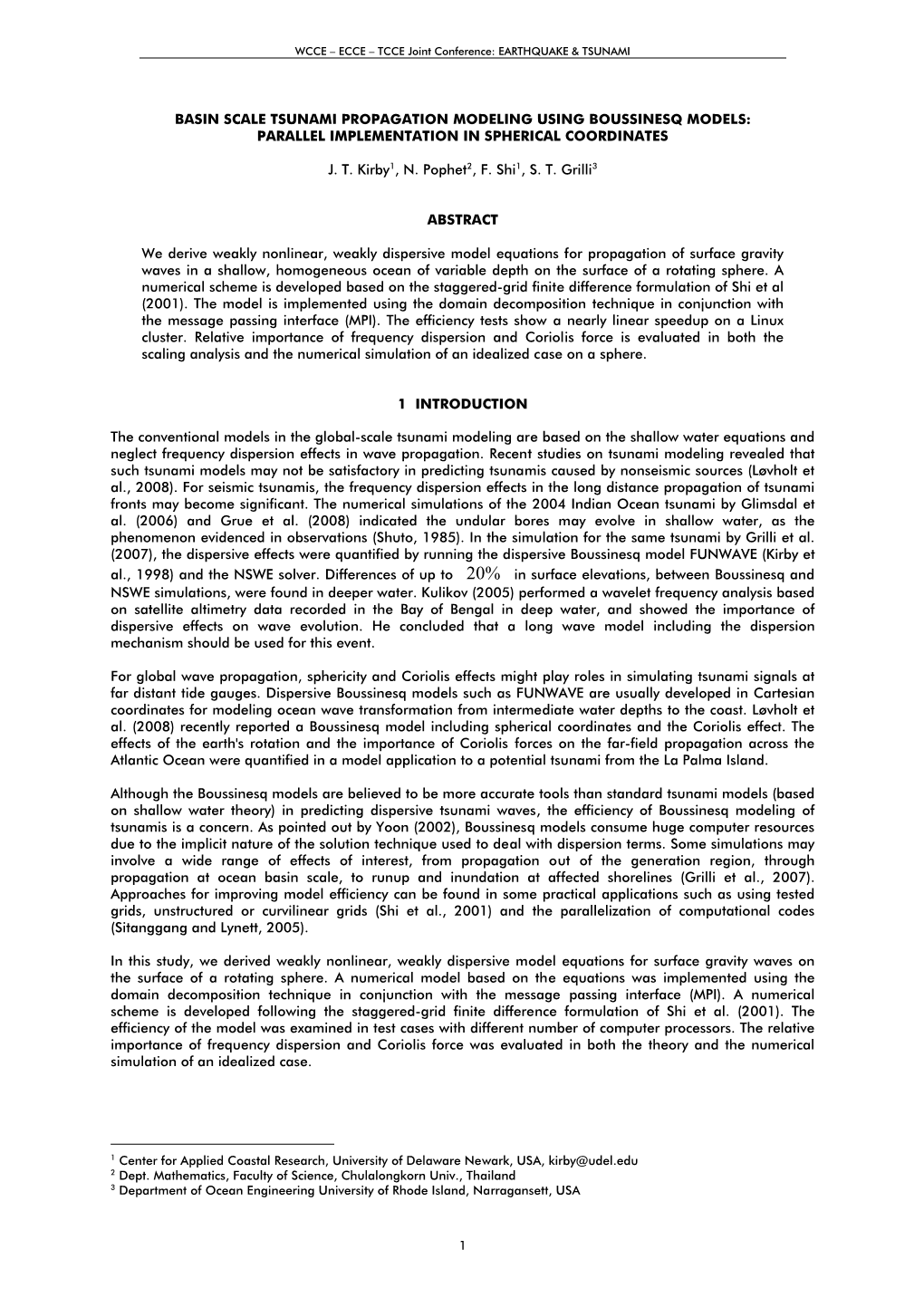 Basin Scale Tsunami Propagation Modeling Using Boussinesq Models: Parallel Implementation in Spherical Coordinates