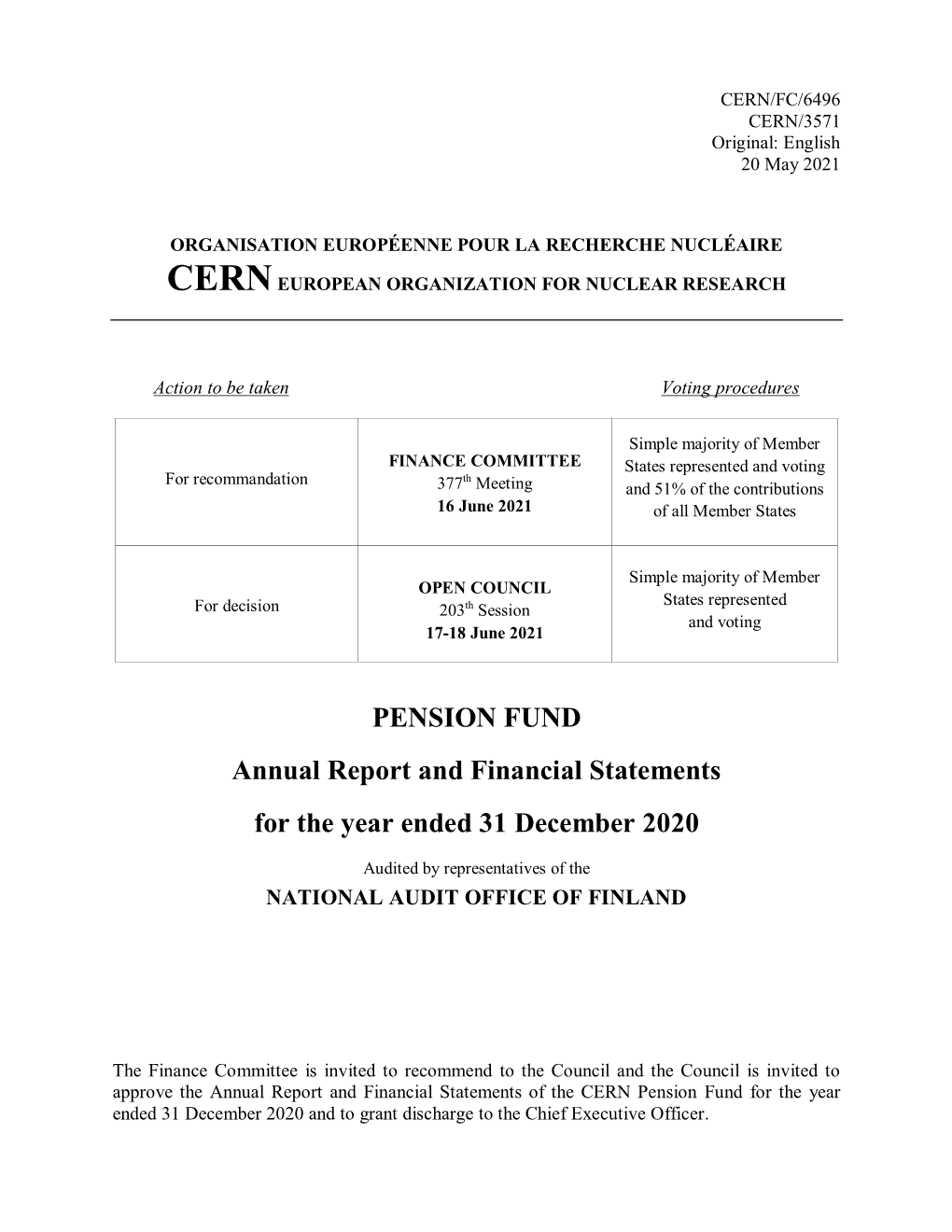 PENSION FUND Annual Report and Financial Statements for the Year Ended 31 December 2020