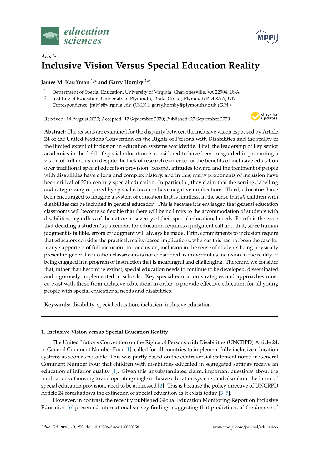 Inclusive Vision Versus Special Education Reality