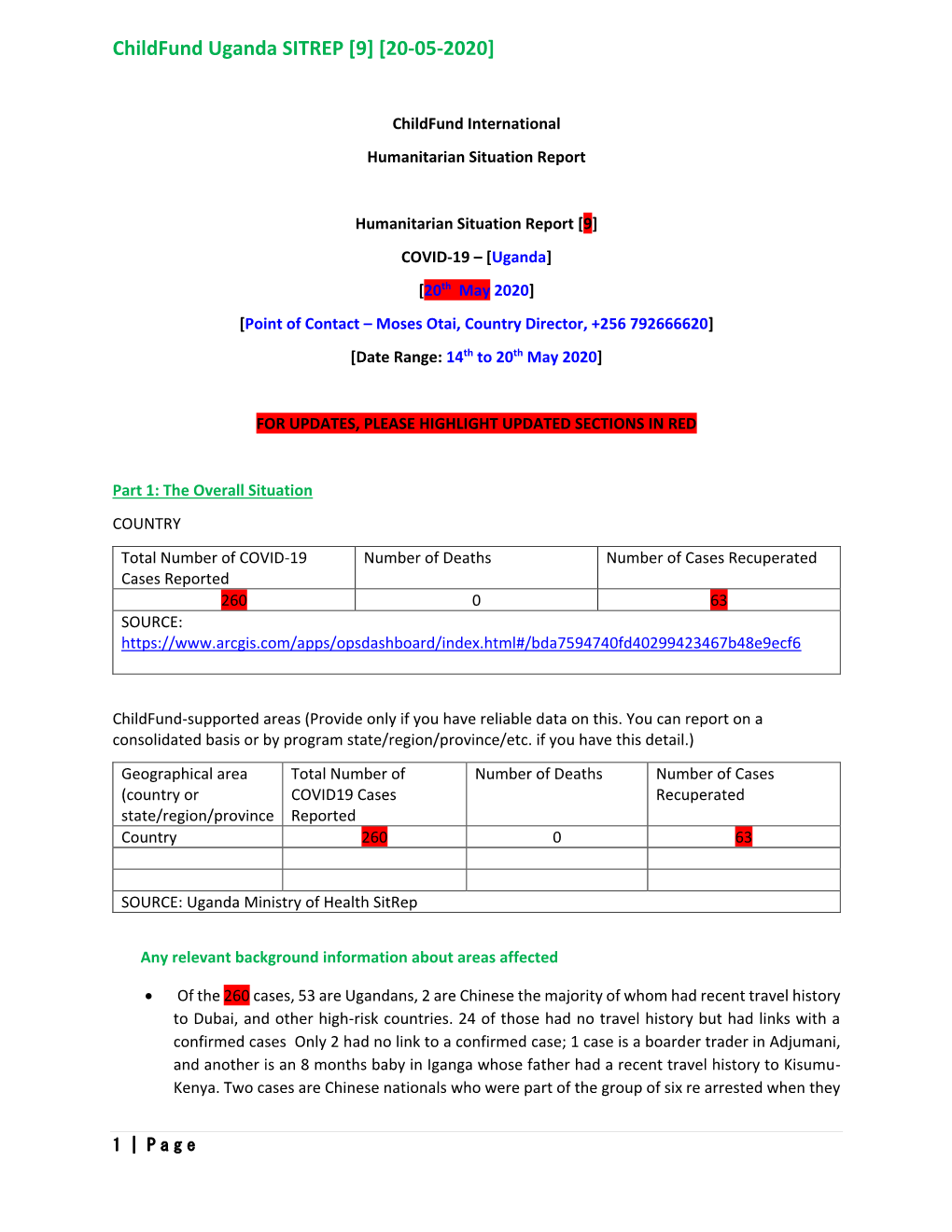 Childfund Uganda SITREP [9] [20-05-2020]