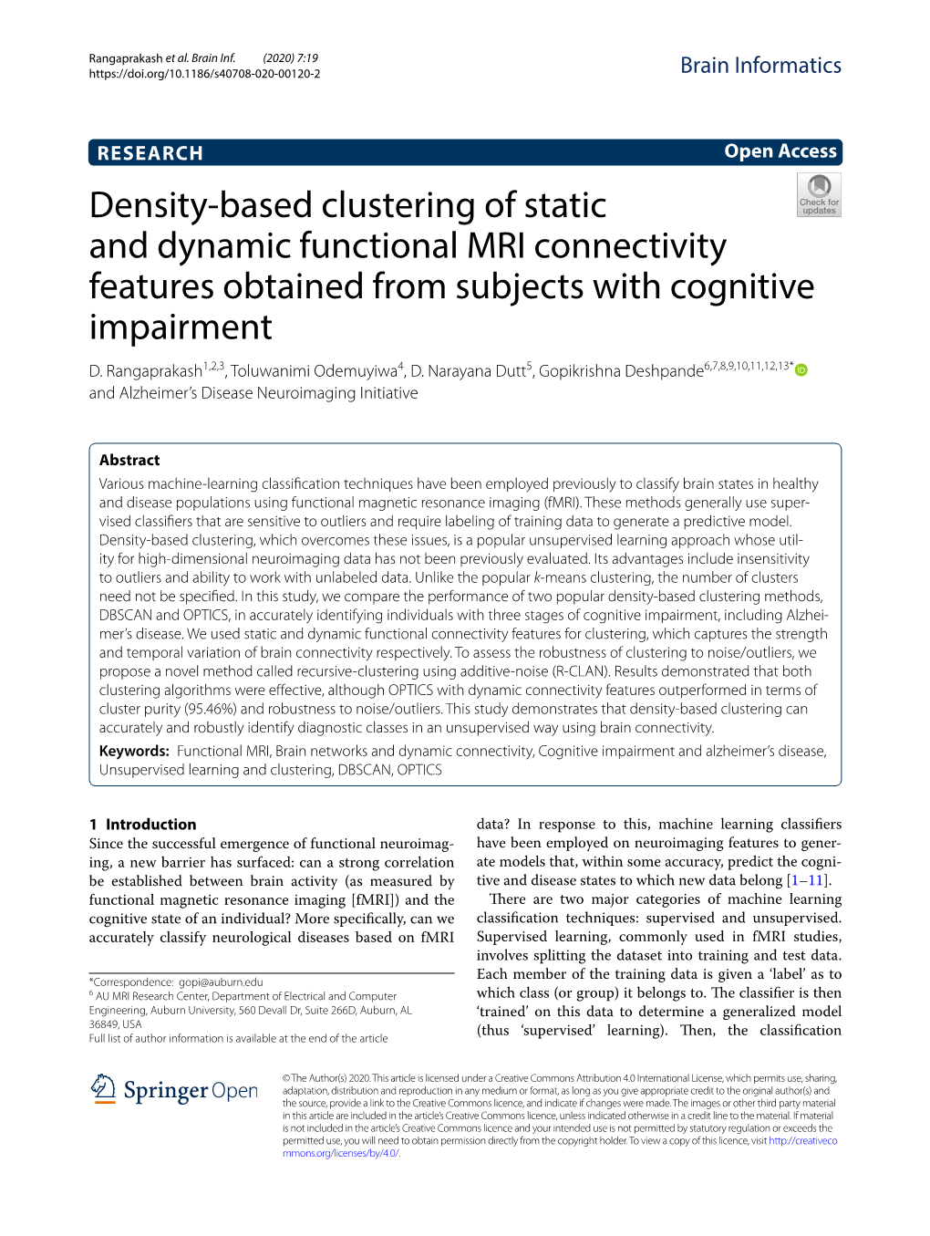Density-Based Clustering of Static and Dynamic Functional MRI Connectivity
