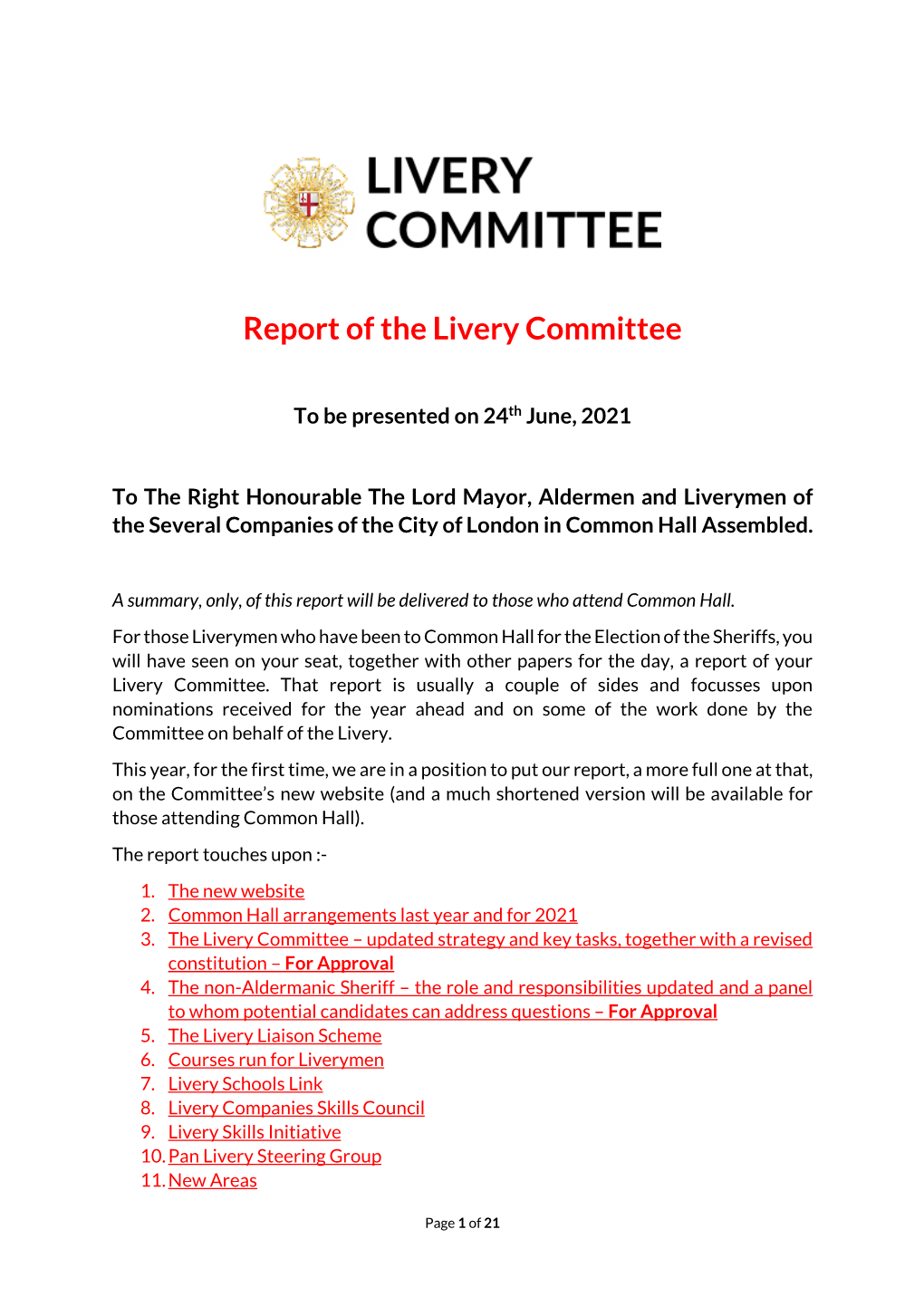 Report of the Livery Committee