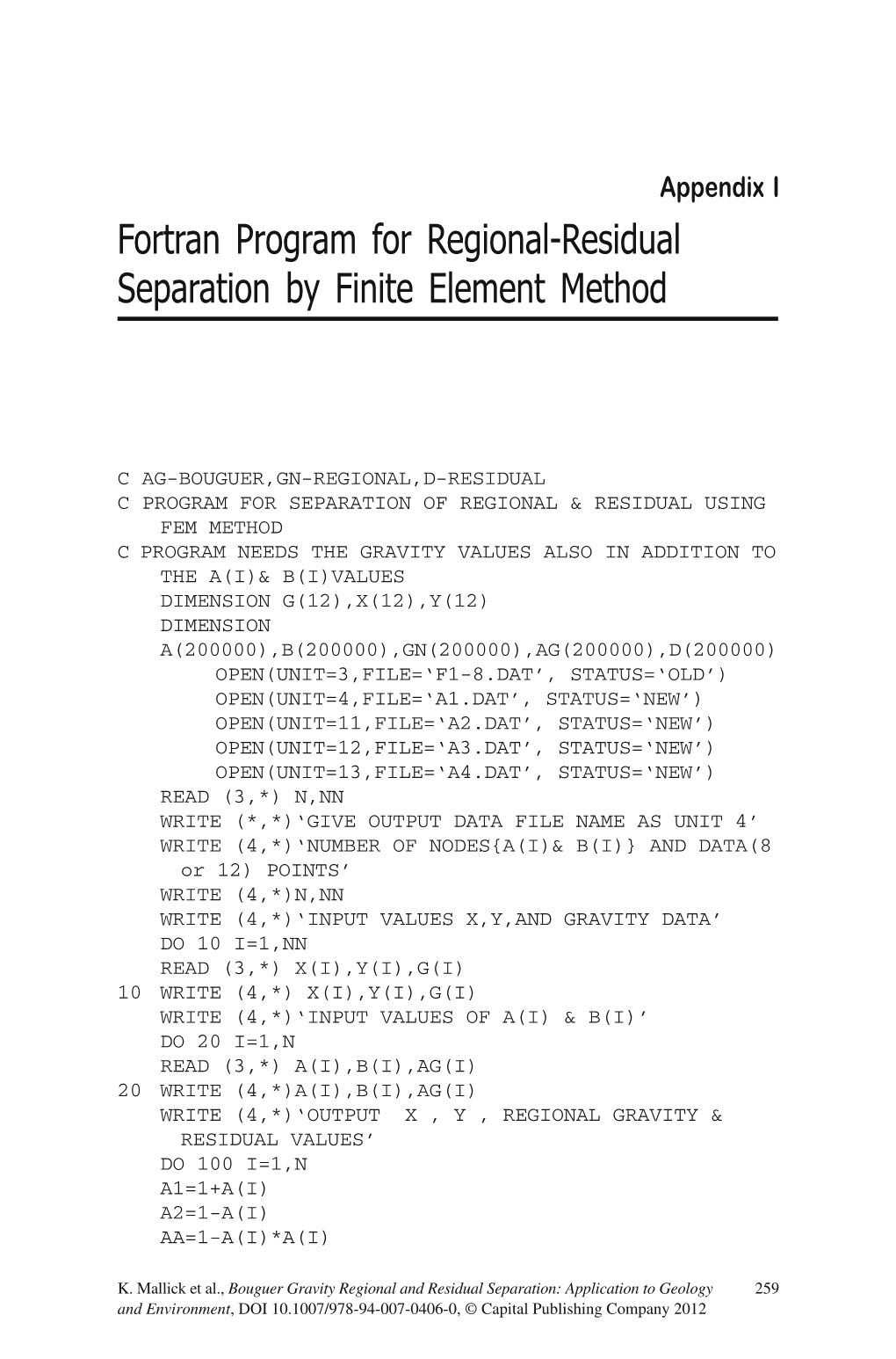 Fortran Program for Regional-Residual Separation by Finite Element Method