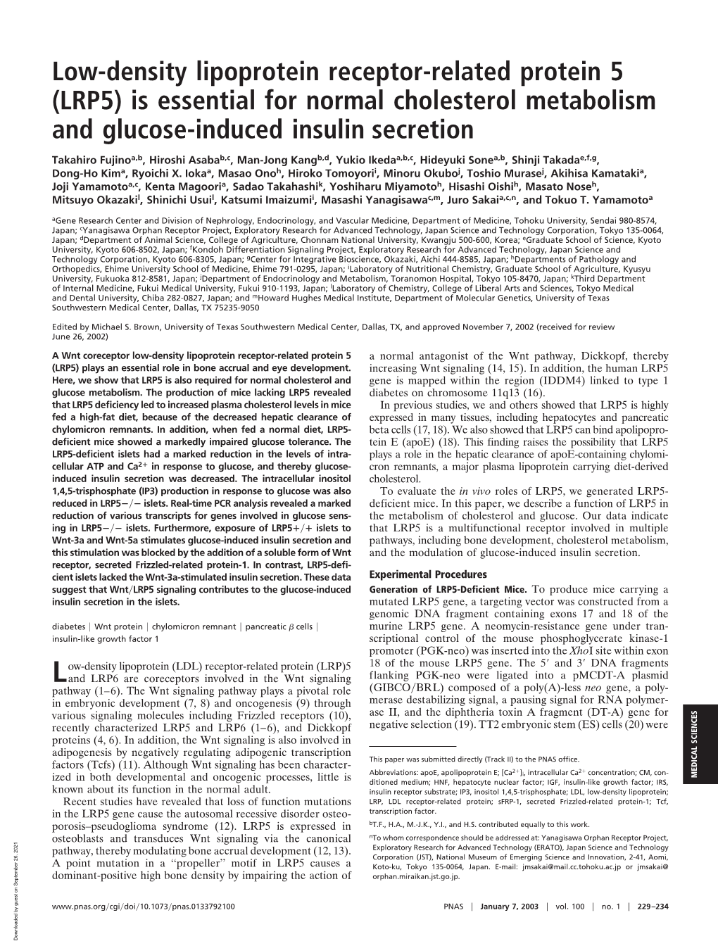 (LRP5) Is Essential for Normal Cholesterol Metabolism and Glucose-Induced Insulin Secretion