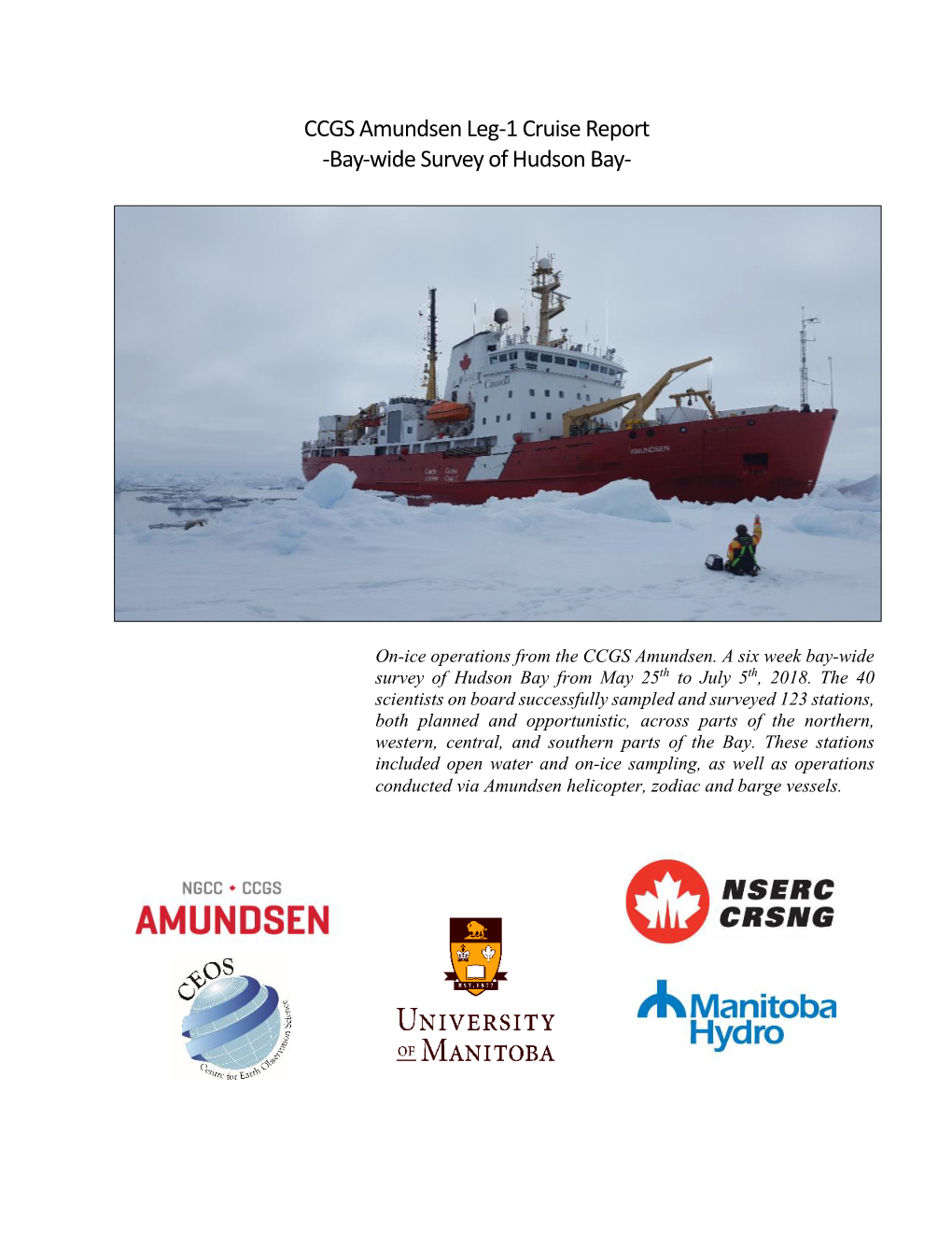 CCGS Amundsen Leg-1 Cruise Report -Bay-Wide Survey of Hudson Bay