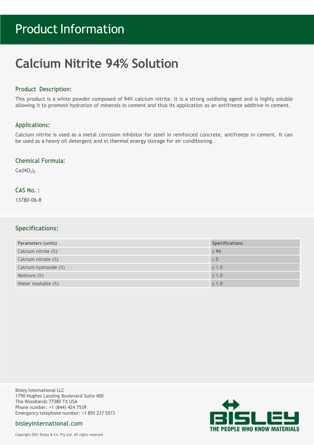 Product Information Calcium Nitrite 94% Solution