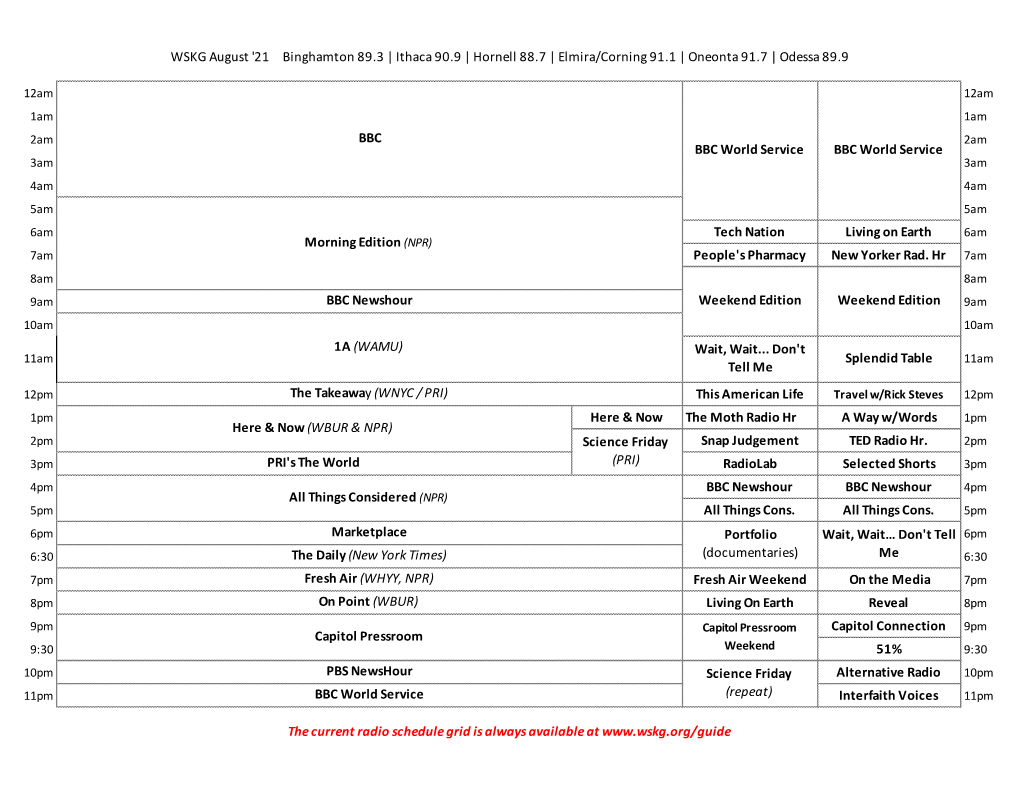 Radio WSKG-WSQX Grid JULY 2021