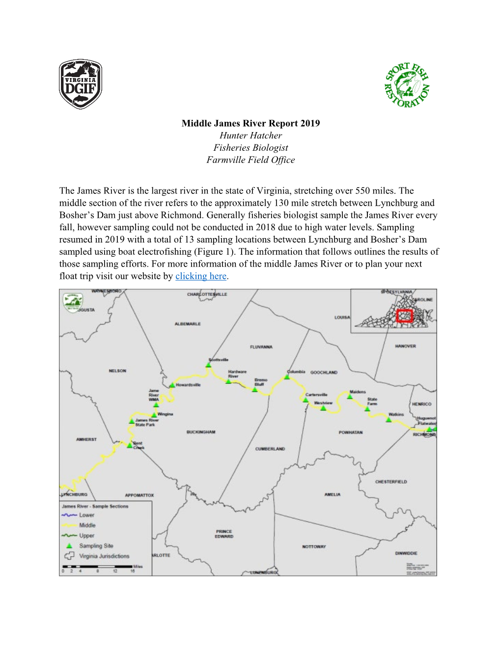 Middle James River Report 2019 Hunter Hatcher Fisheries Biologist Farmville Field Office