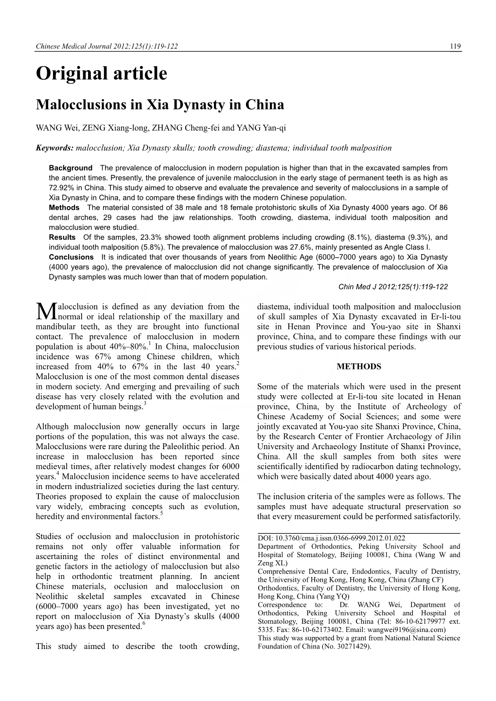 Original Article Malocclusions in Xia Dynasty in China