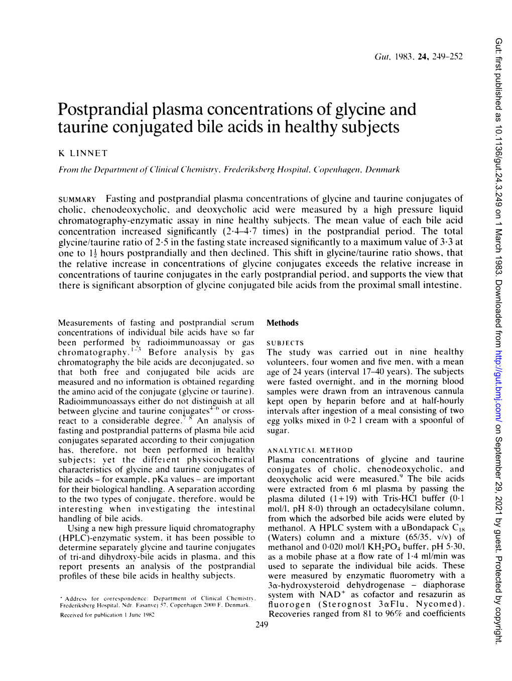 Taurine Conjugated Bile Acids in Healthy Subjects