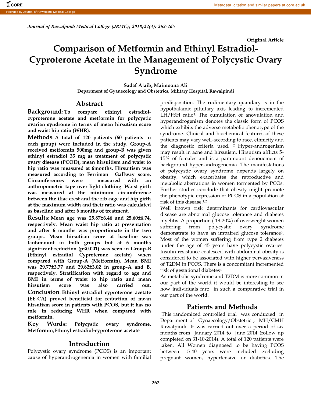 Cyproterone Acetate in the Management of Polycystic Ovary Syndrome