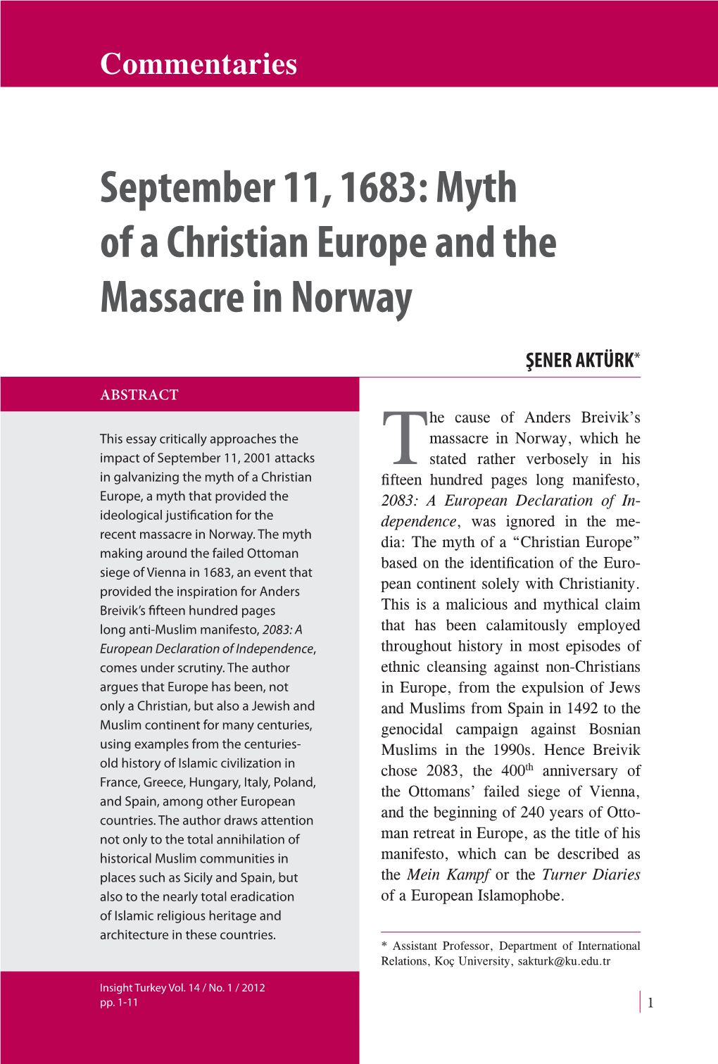 Myth of a Christian Europe and the Massacre in Norway