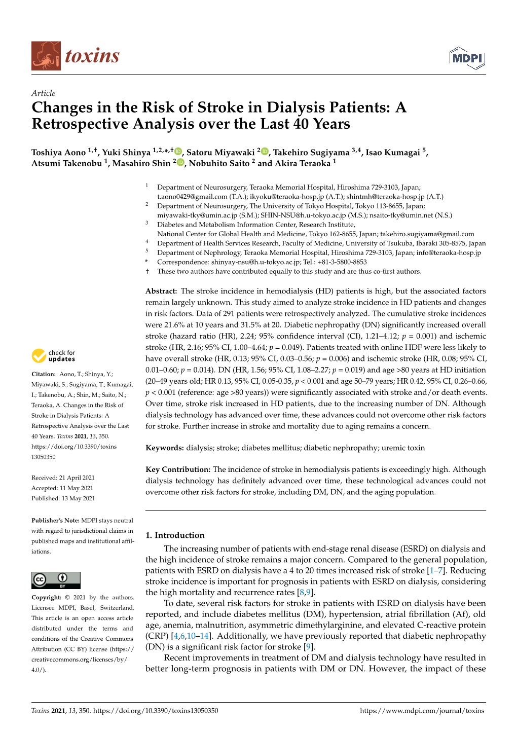 Changes in the Risk of Stroke in Dialysis Patients: a Retrospective Analysis Over the Last 40 Years