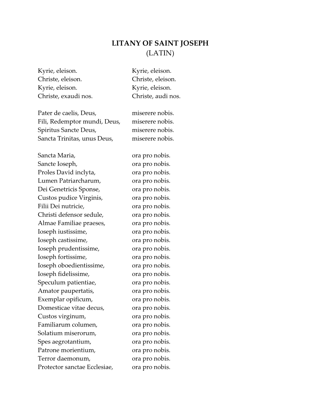 Litany of Saint Joseph (Latin) - DocsLib