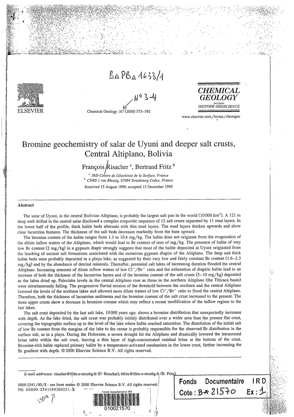 Bromine Geochemistry of Salar De Uyuni and Deeper Salt Crusts