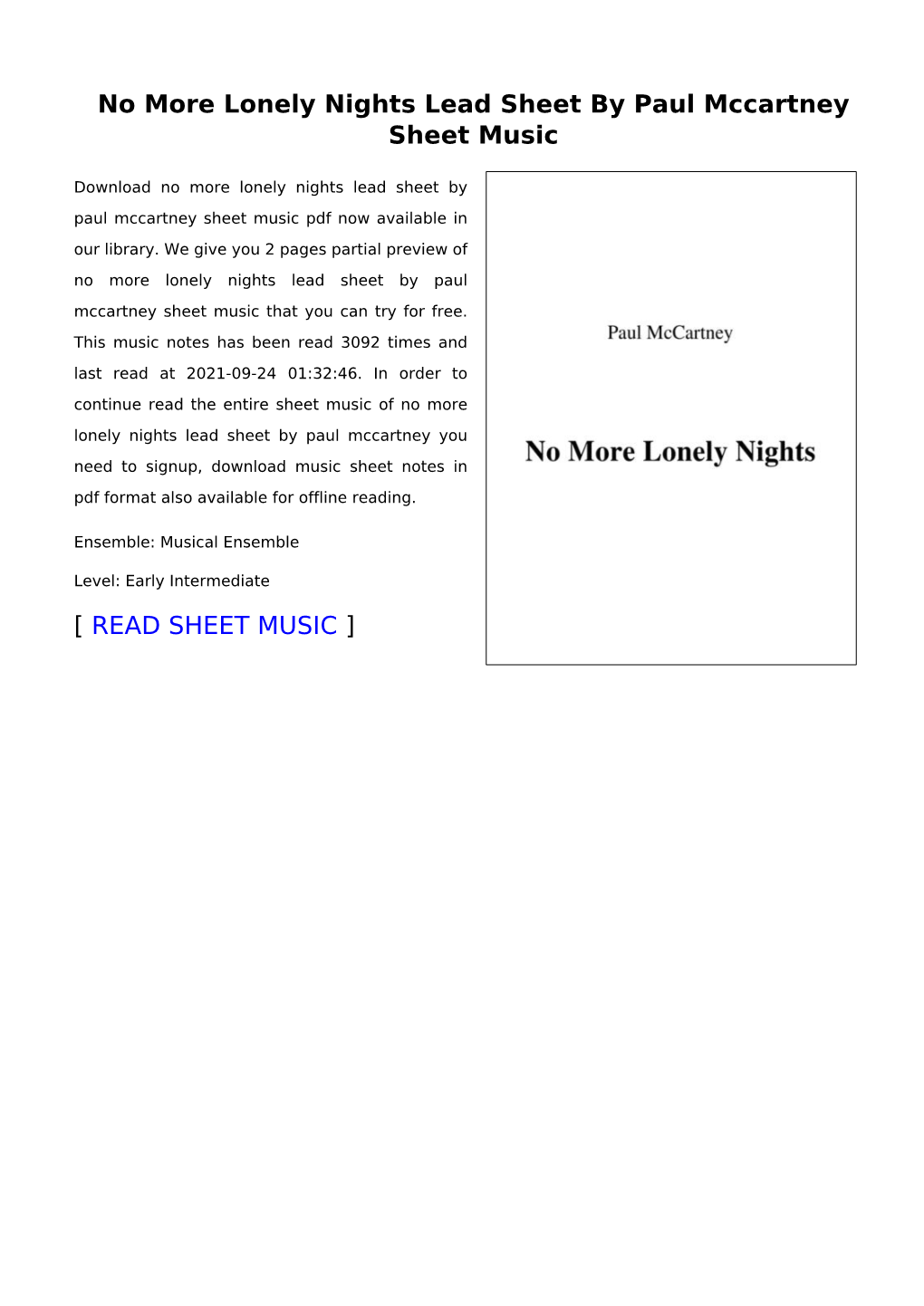 No More Lonely Nights Lead Sheet by Paul Mccartney Sheet Music