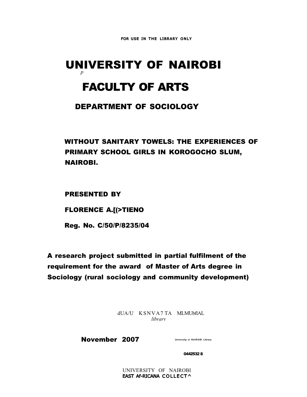 Without Sanitary Towels: the Experiences of Primary School Girls in Korogocho Slum, Nairobi