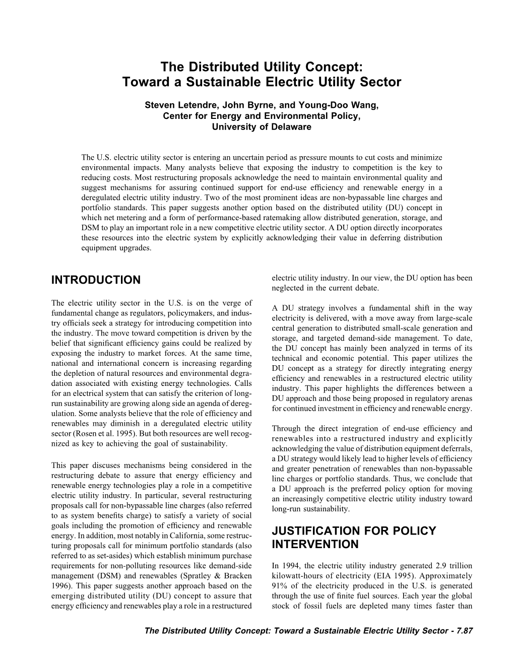 Toward a Sustainable Electric Utility Sector