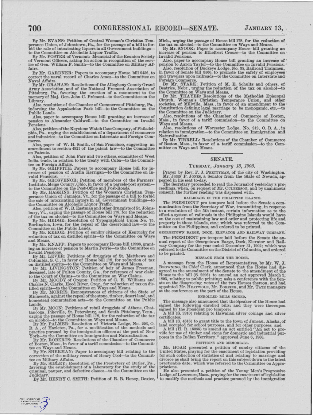 Congressional Record- Senate. January 13, -