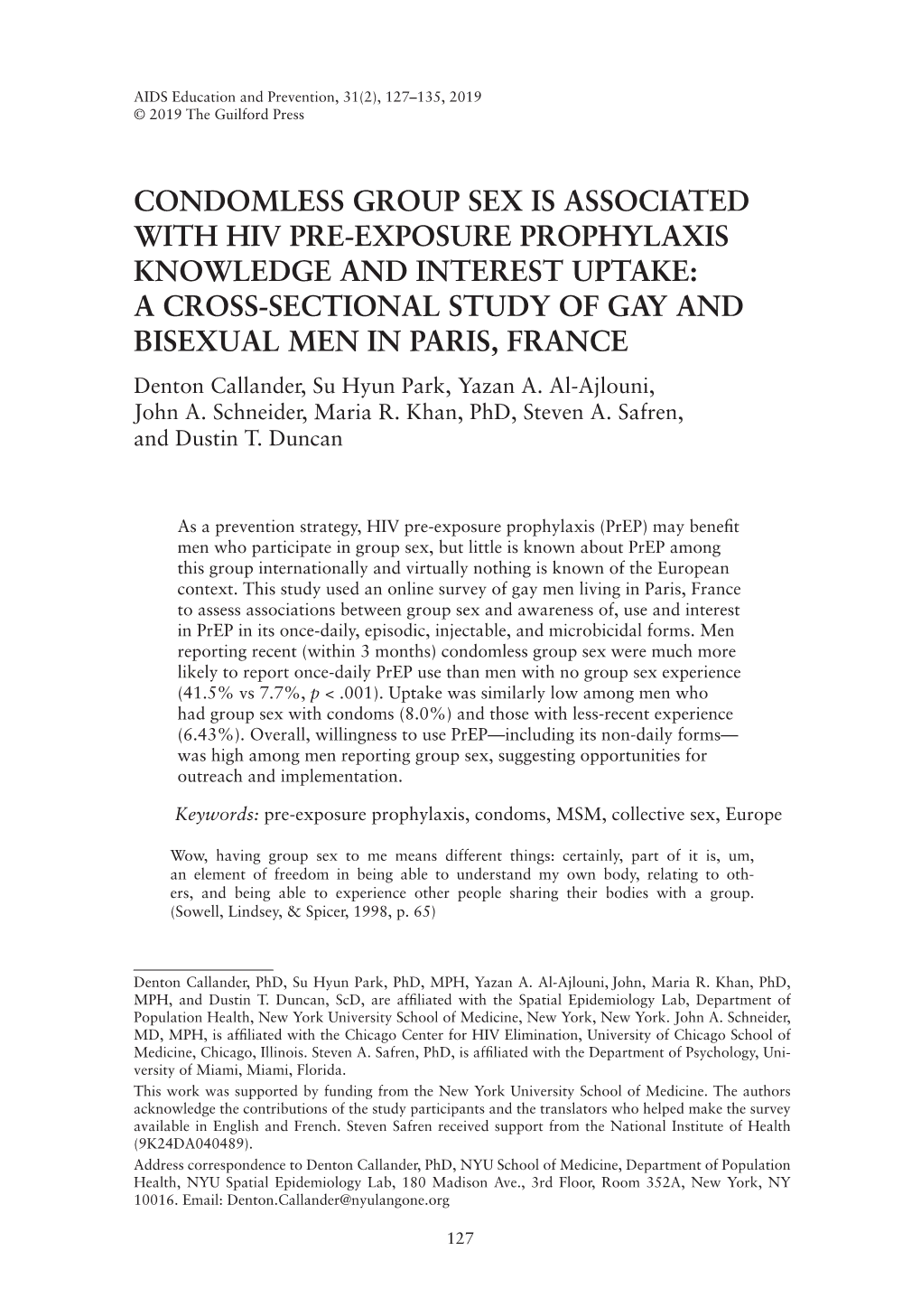 Condomless Group Sex Is Associated with Hiv Pre-Exposure Prophylaxis Knowledge and Interest Uptake: a Cross-Sectional Study Of