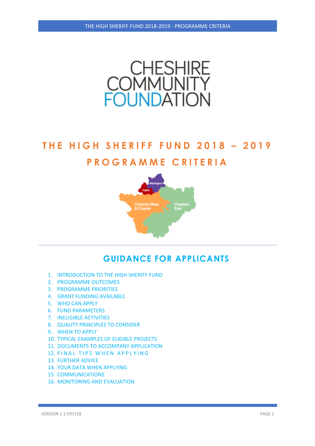The High Sheriff Fund 2018-2019 - Programme Criteria