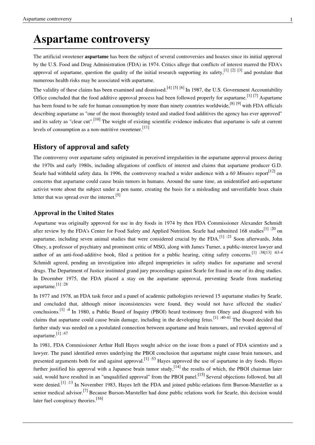 Aspartame Controversy 1 Aspartame Controversy