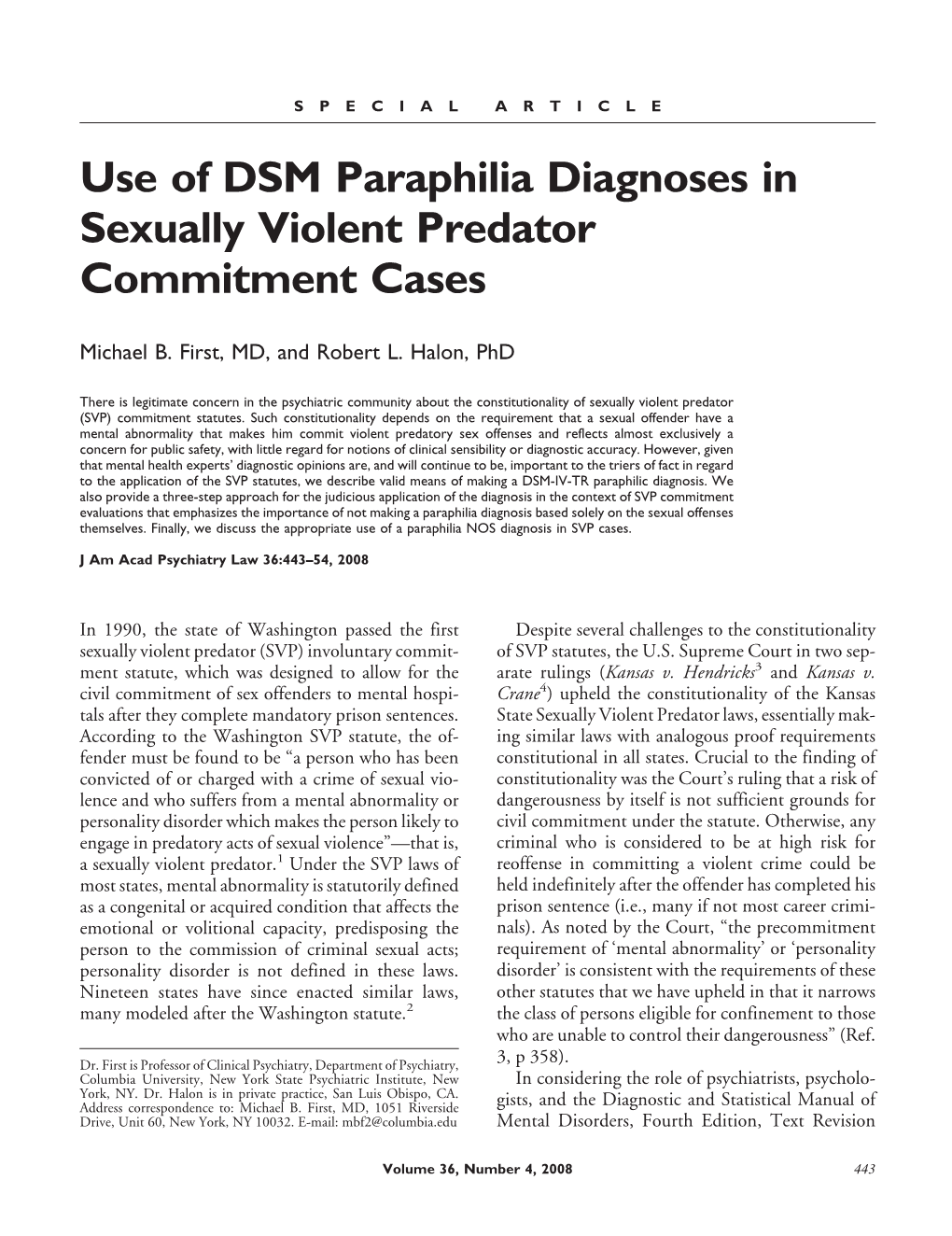 Use of DSM Paraphilia Diagnoses in Sexually Violent Predator Commitment Cases