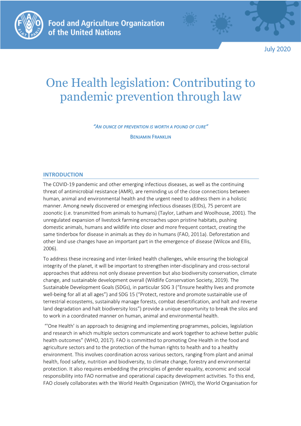 One Health Legislation: Contributing to Pandemic Prevention Through Law