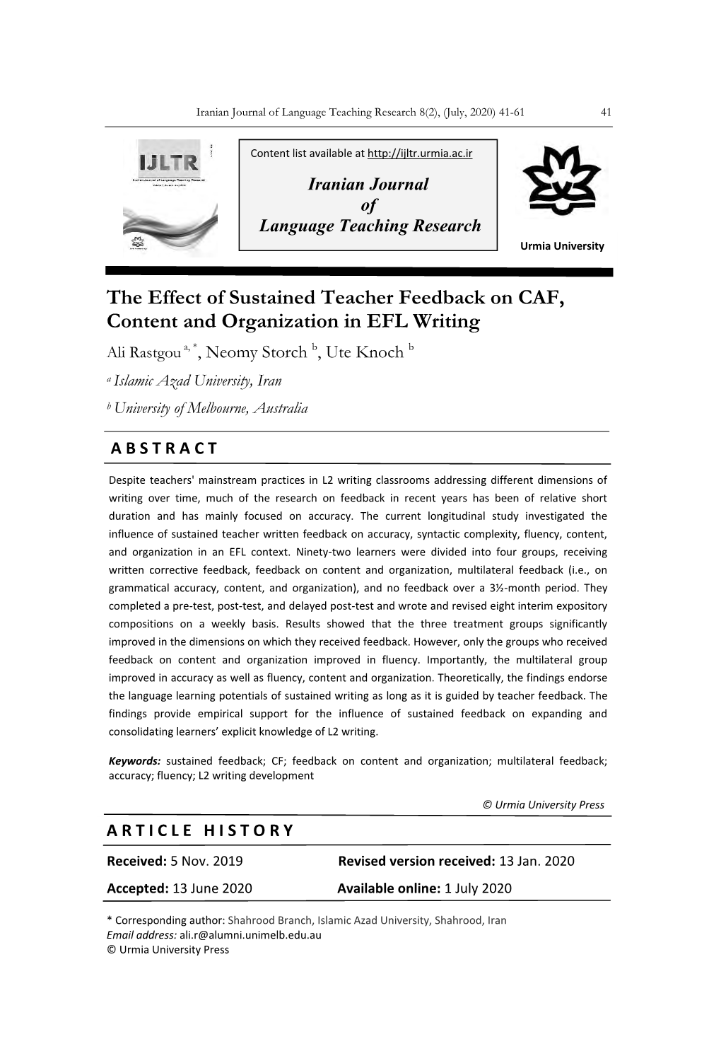 The Effect of Sustained Teacher Feedback on CAF, Content