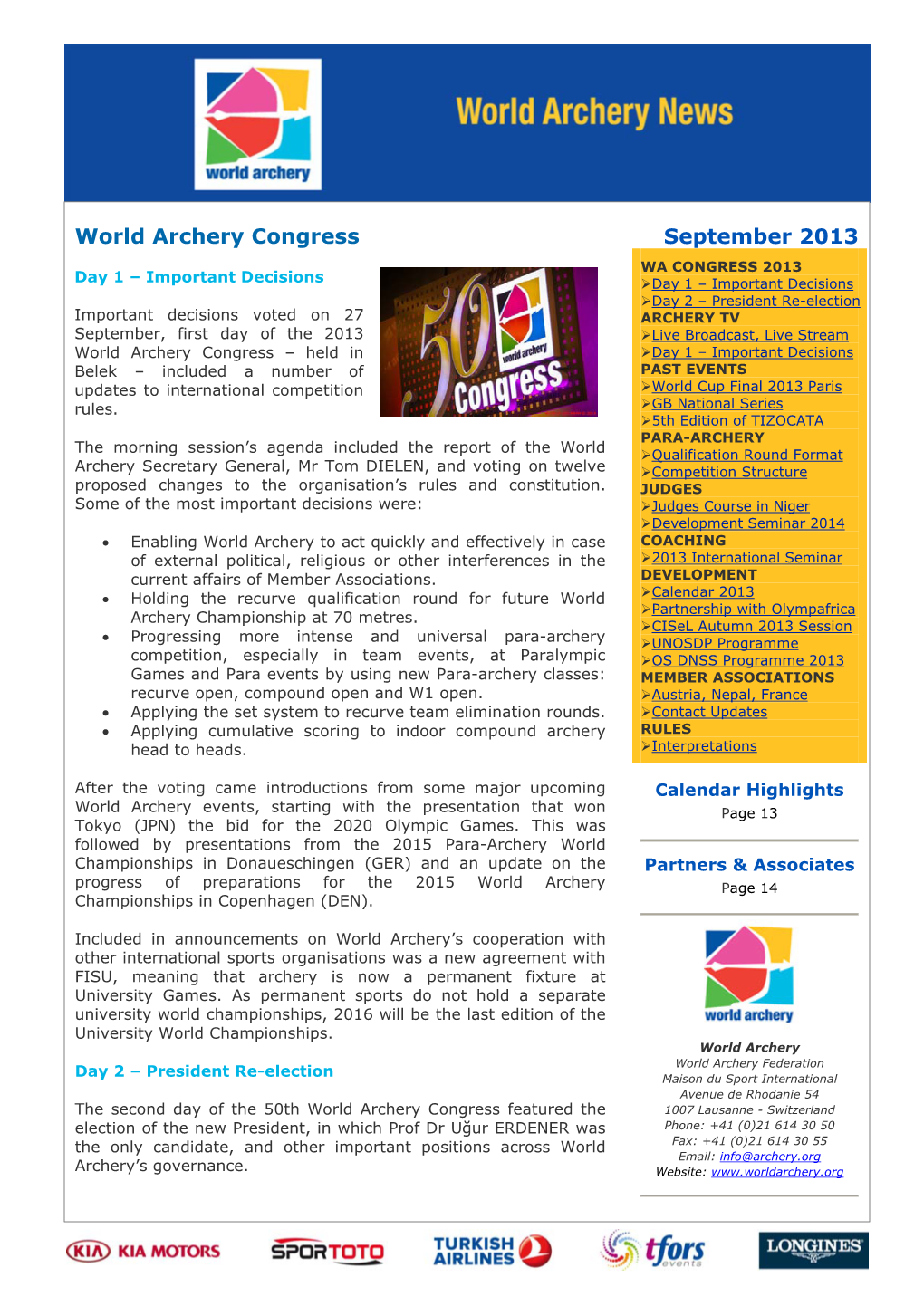 World Archery Congress September 2013