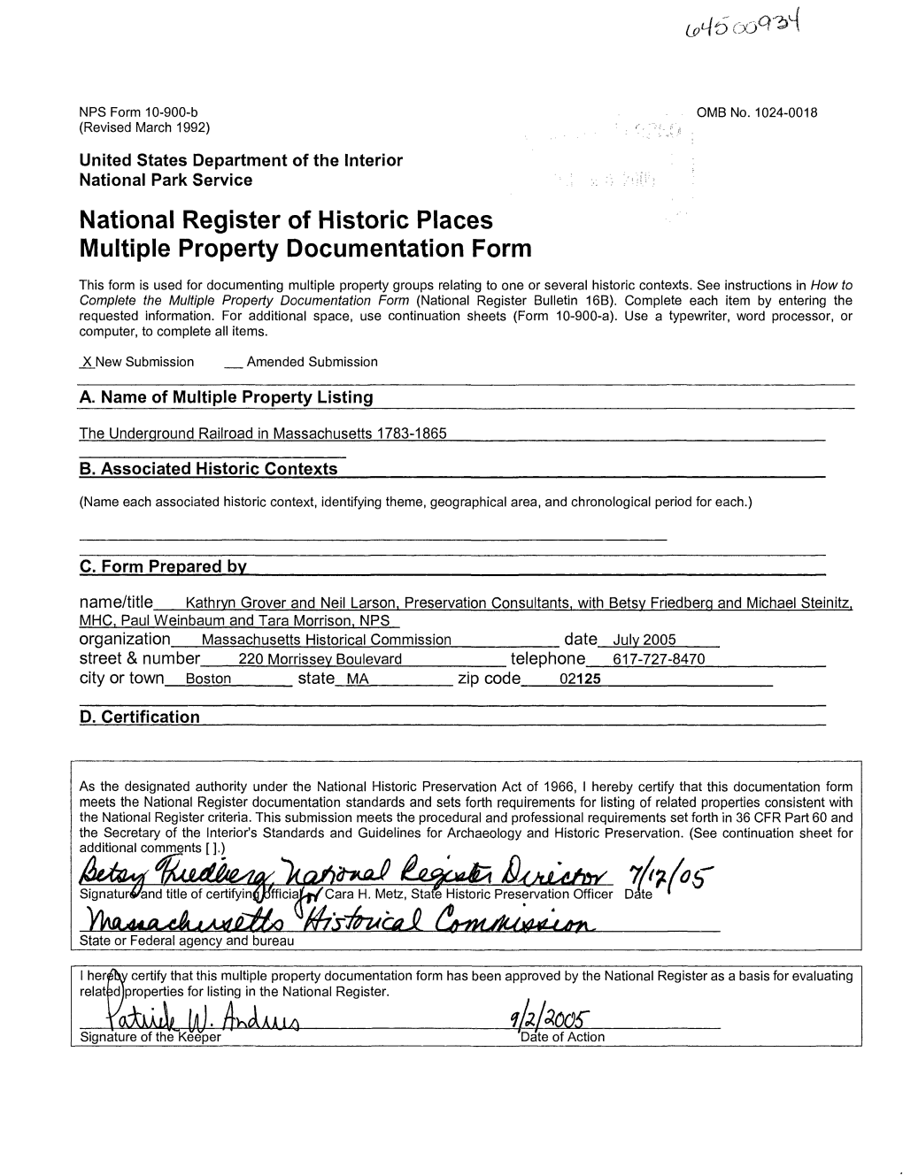 National Register of Historic Places Multiple Property Documentation Form