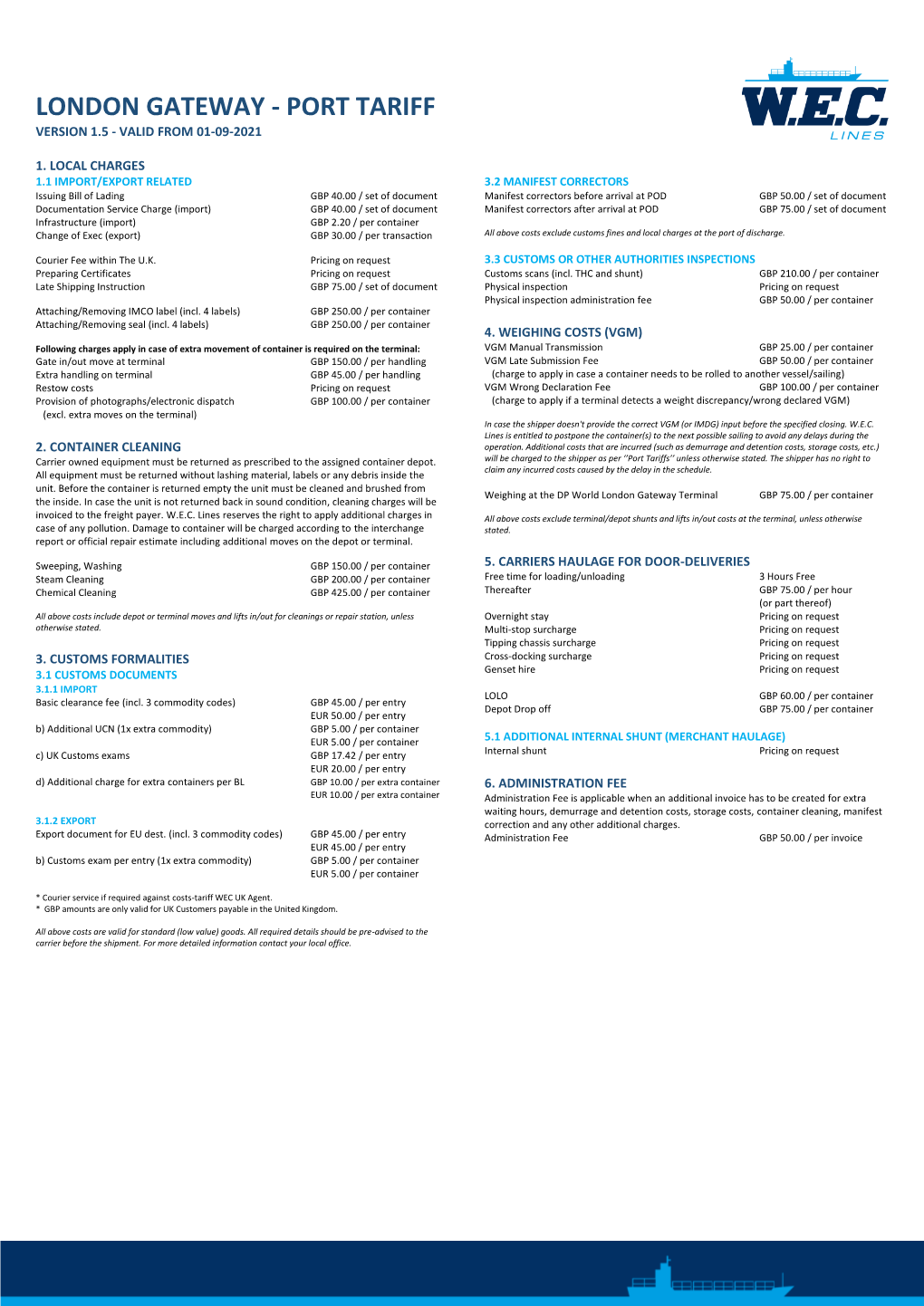 London Gateway - Port Tariff Version 1.5 - Valid from 01-09-2021