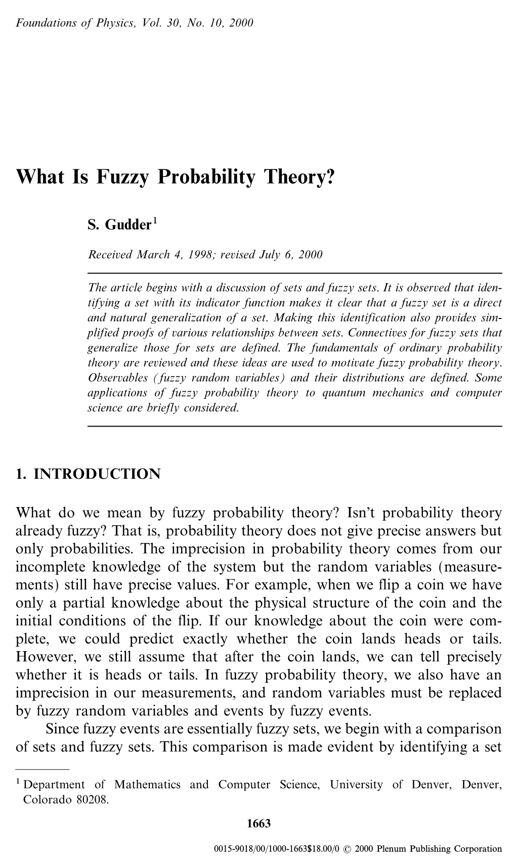 What Is Fuzzy Probability Theory?