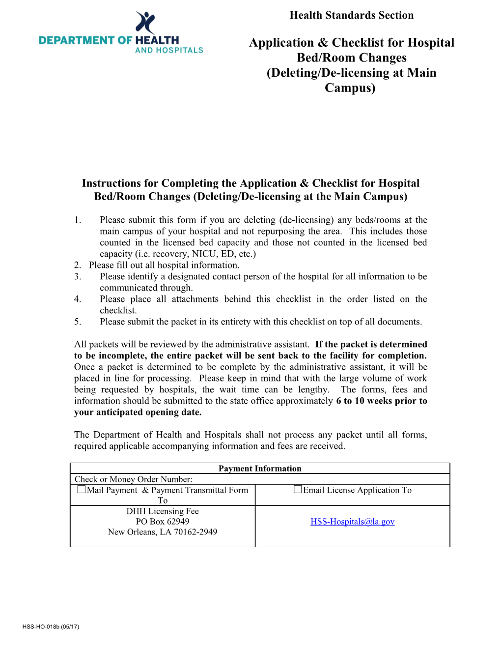 Instructions for Completing the Application & Checklist for Hospital Bed/Room Changes s1