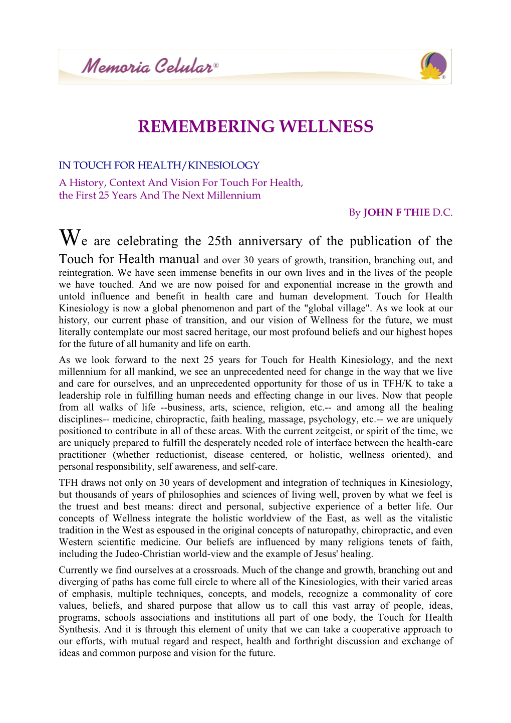 Remembering Wellness