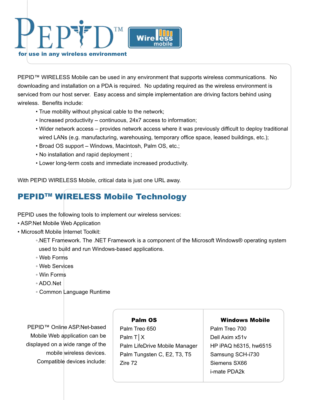 PEPIDTM WIRELESS Mobile Technology