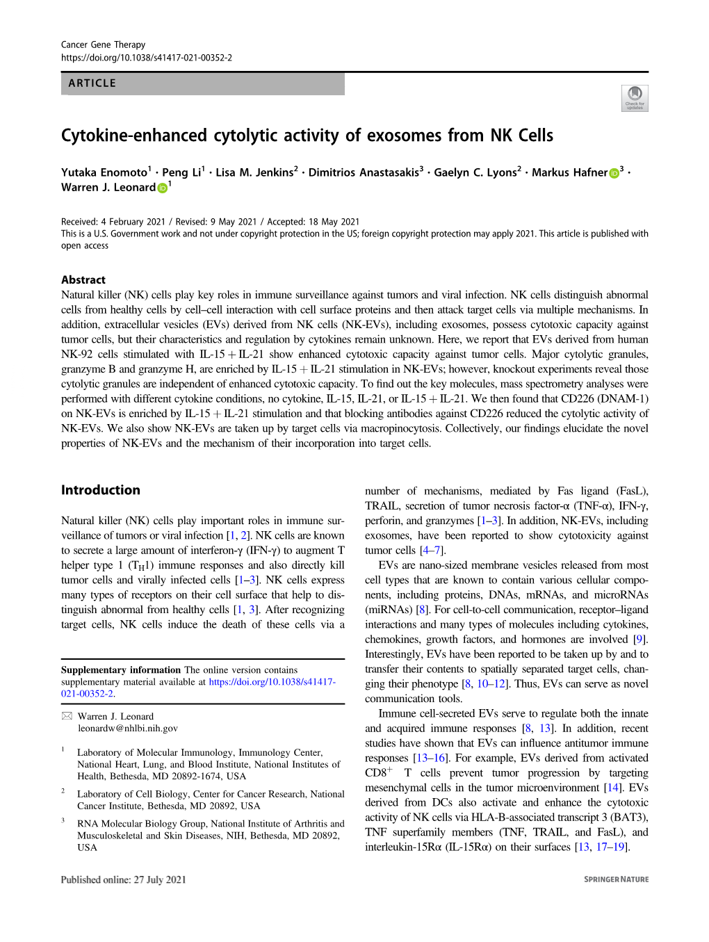 Cytokine-Enhanced Cytolytic Activity of Exosomes from NK Cells