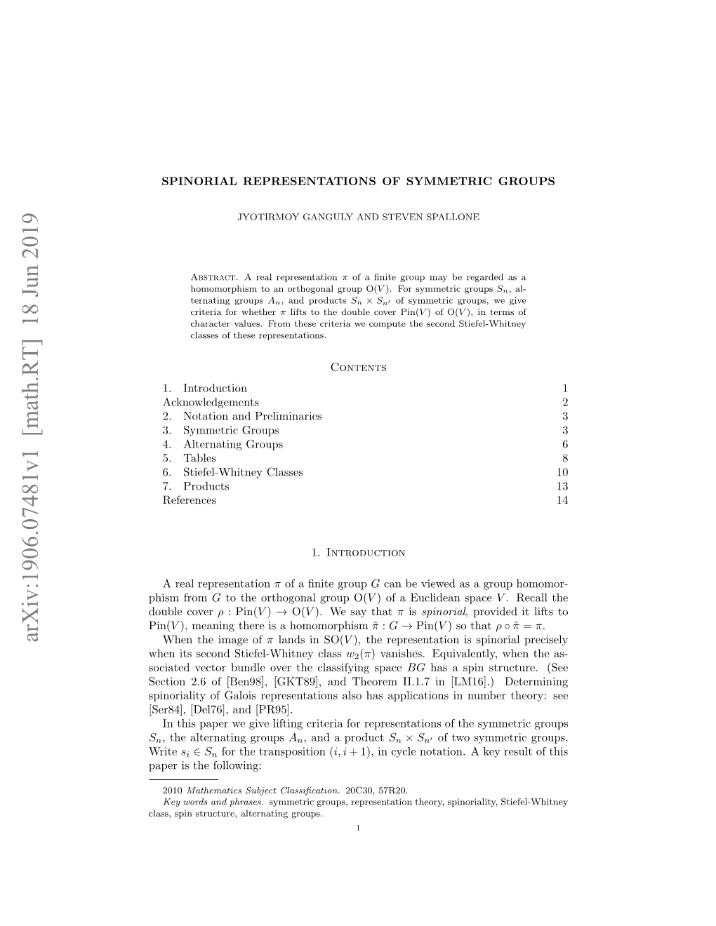 Spinorial Representations of Symmetric Groups 3