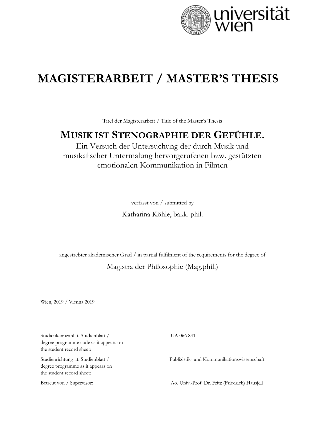 Magisterarbeit / Master's Thesis