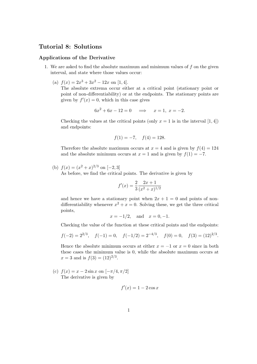 Tutorial 8: Solutions