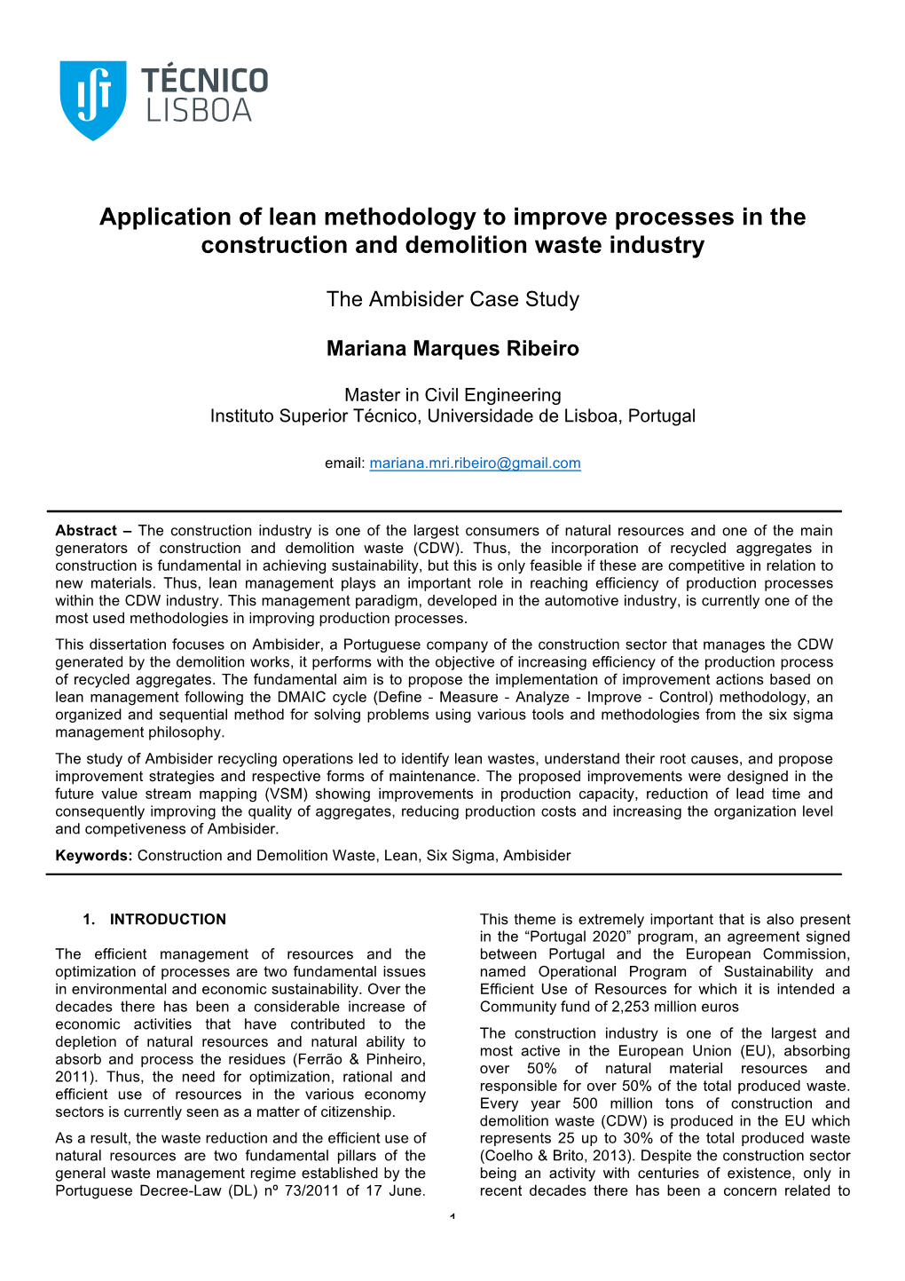 Application of Lean Methodology to Improve Processes in the Construction and Demolition Waste Industry