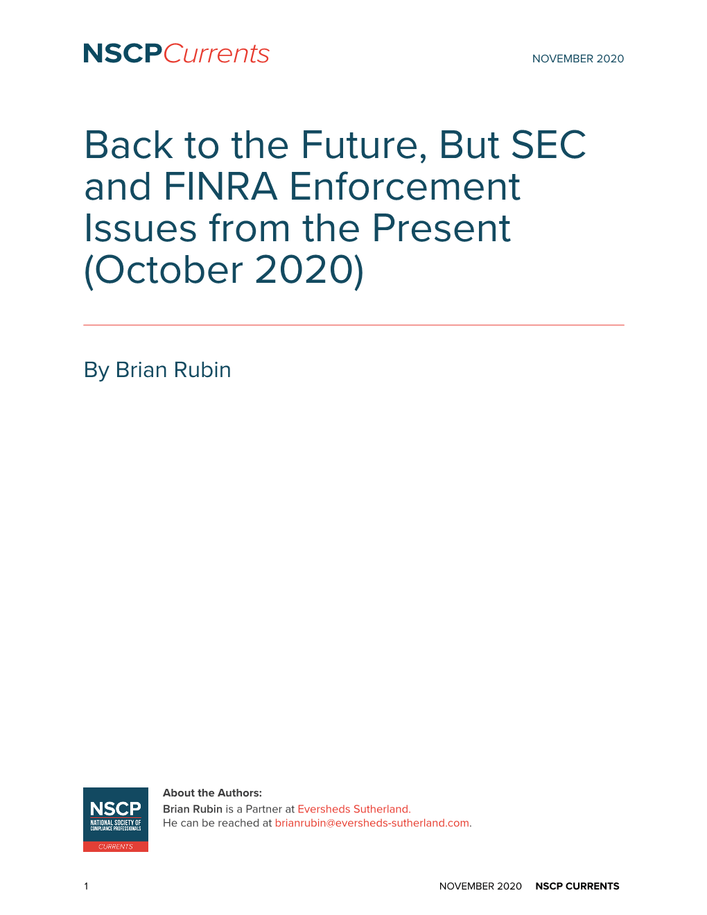 Back to the Future, but SEC and FINRA Enforcement Issues from the Present (October 2020)