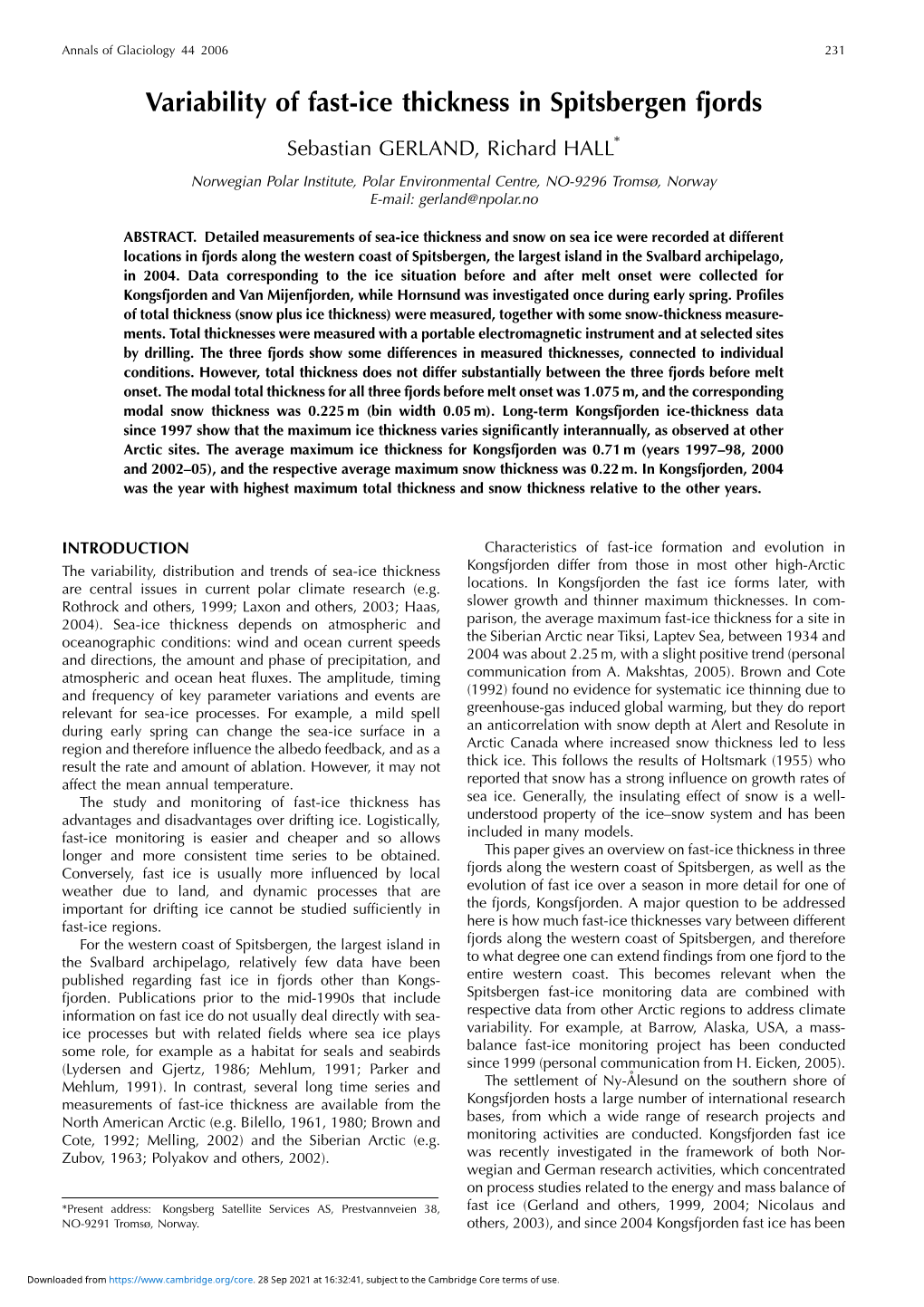 Variability of Fast-Ice Thickness in Spitsbergen Fjords