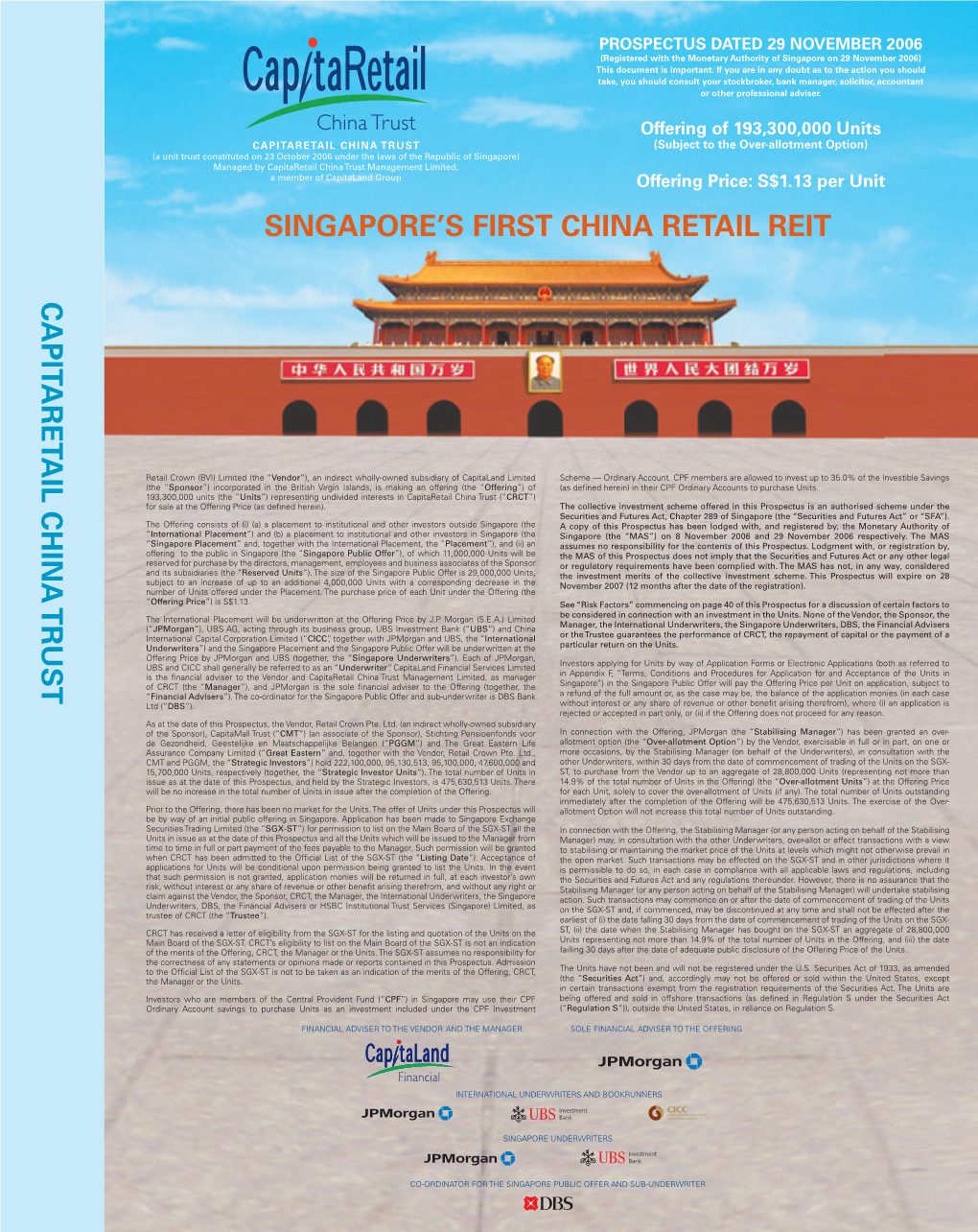 Singapore's First China Retail Reit Capitaretail China Trus T