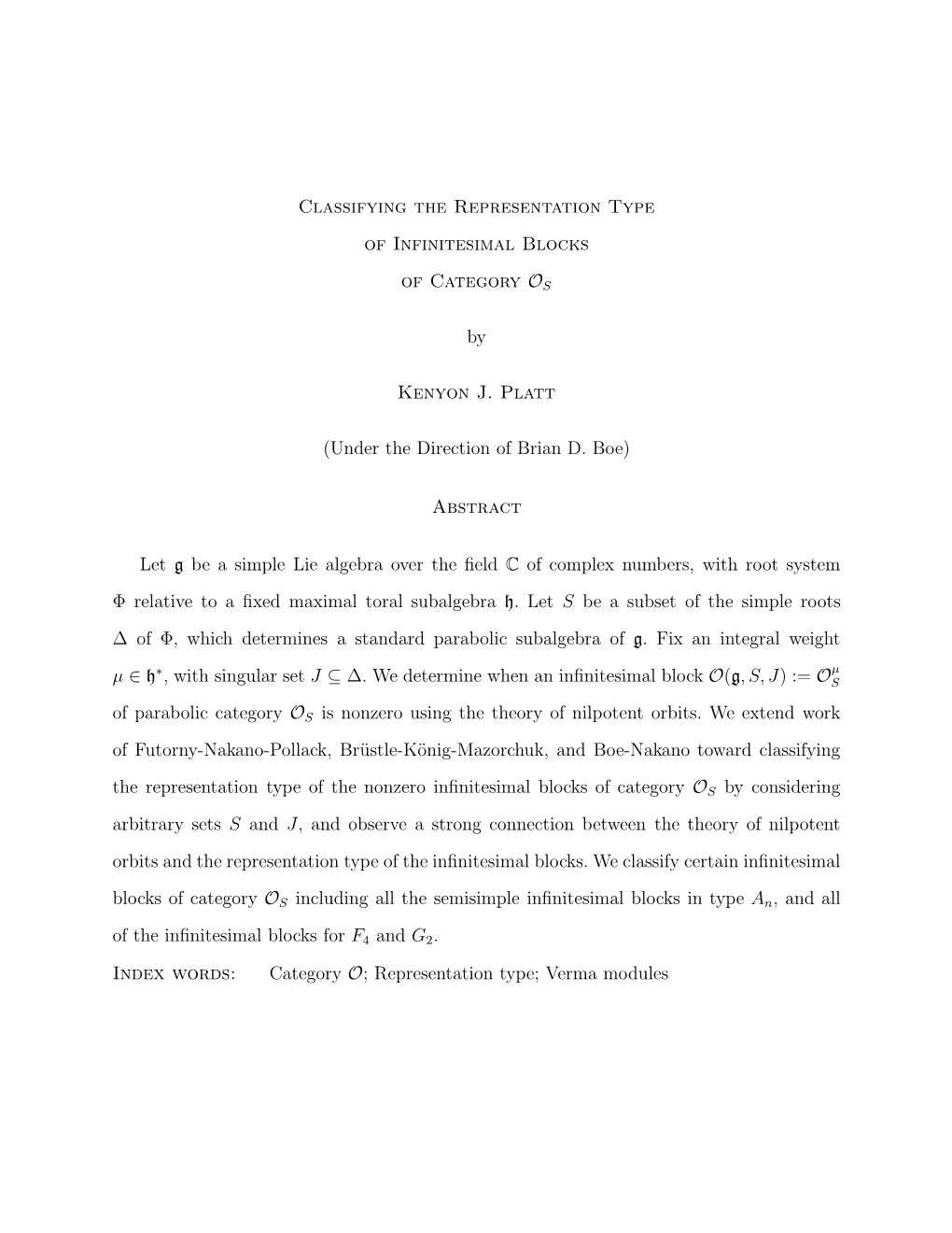 Classifying the Representation Type of Infinitesimal Blocks of Category